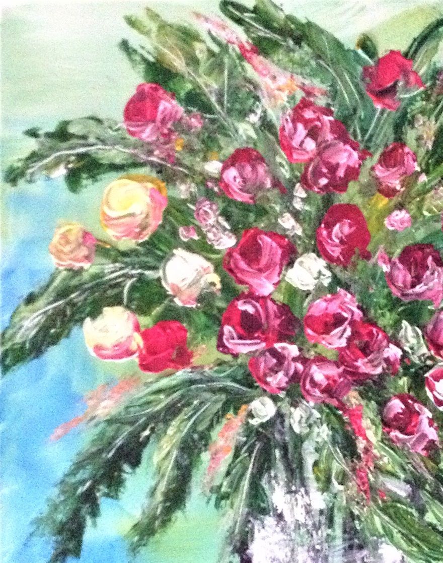 ROSES R LOVE  20X24''   ACRYLIC done with spatula