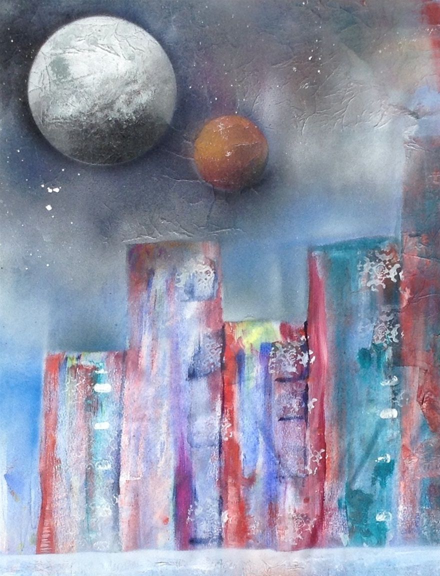 COSMOPOLITAN  24X36'' MIXED TECHNIQUE ACRYLIC