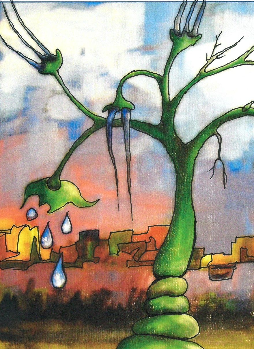 GREEN TREE-----ARBRE VERT----10X14''  ACRYLIC