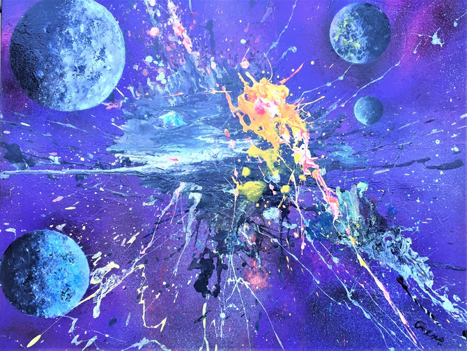 CLASH OF A GALAXY 24X32in Acrylic paint on canvas                               N$